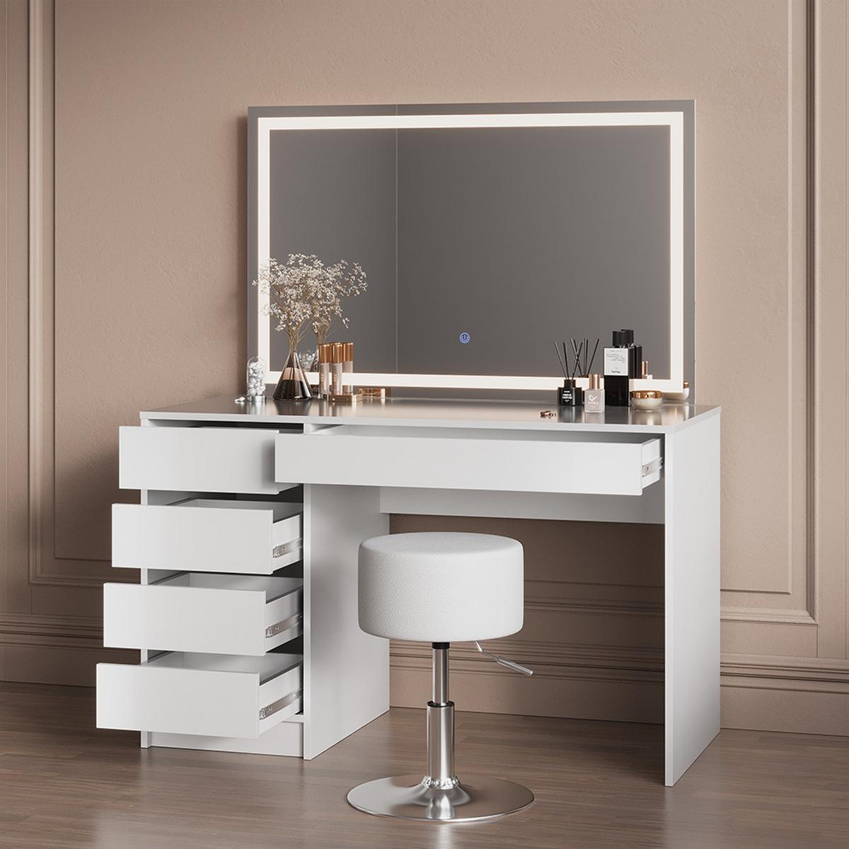 SCHMINKTISCH Imola Weiß 120 cm mit LED Beleuchtung - Weiß, Holzwerkstoff (120/75/55cm) - Livinity®