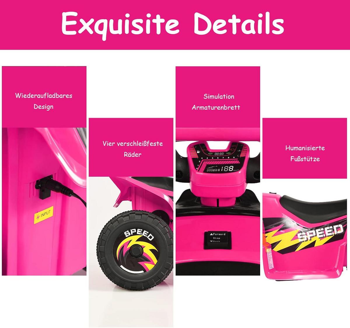 KINDERMOTORRAD 6V Elektro Kinderquad Rosa - Pink, Kunststoff (73/44.5/40cm) - COSTWAY