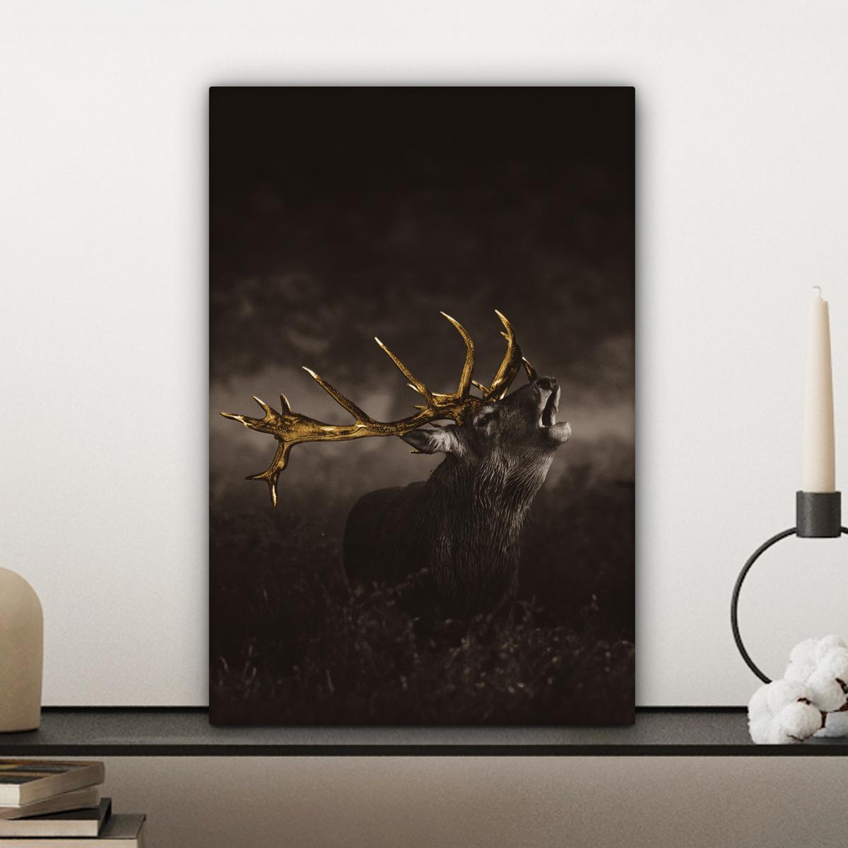 LEINWANDBILD Rotwild - Schwarz - Gold Deko Wohnzimmer 20x30 cm - Braun, Textil (20/30cm) - MuchoWow