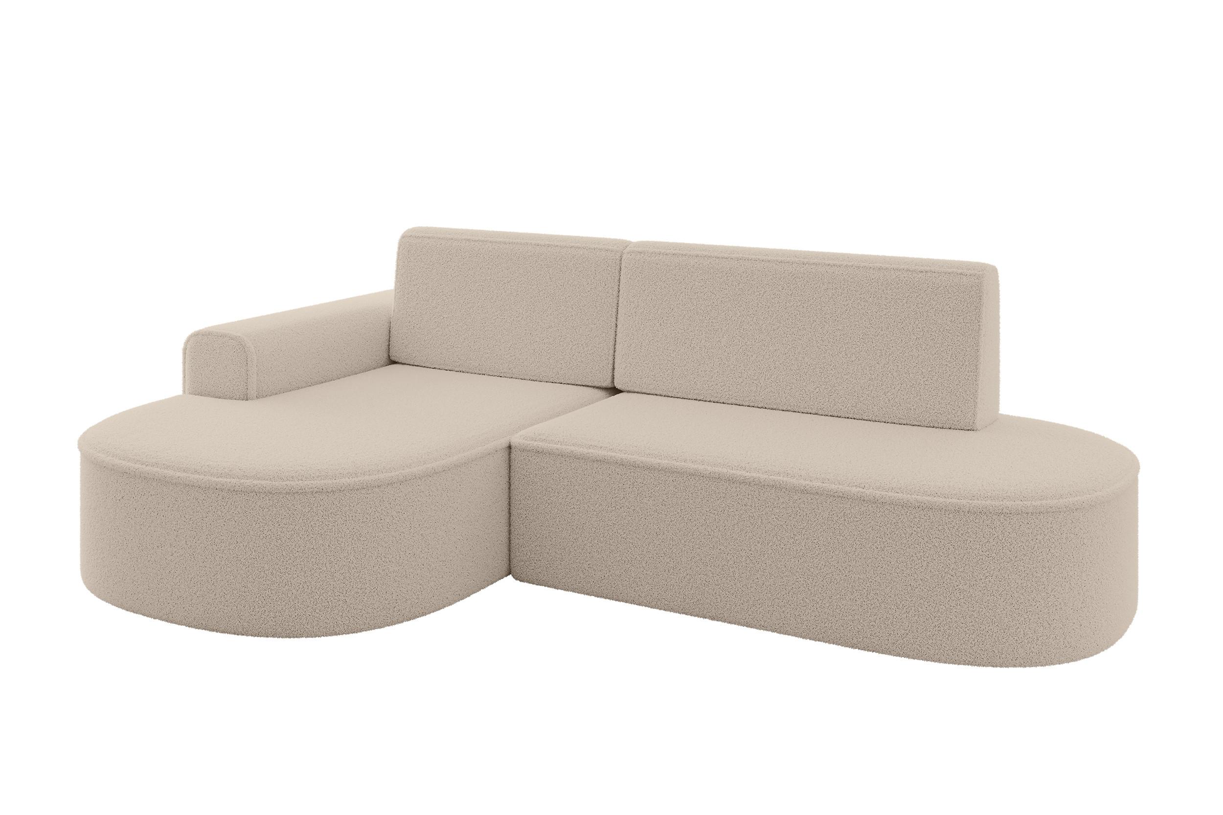 ECKSOFA mit Schlaffunktion und Bettkasten Ottomane Links MARI-L1-S - 283x167x73 cm Dunkelbeige Bouclé - Hellbraun/Schwarz, Holzwerkstoff/Kunststoff (283/167cm) - ALTDECOR