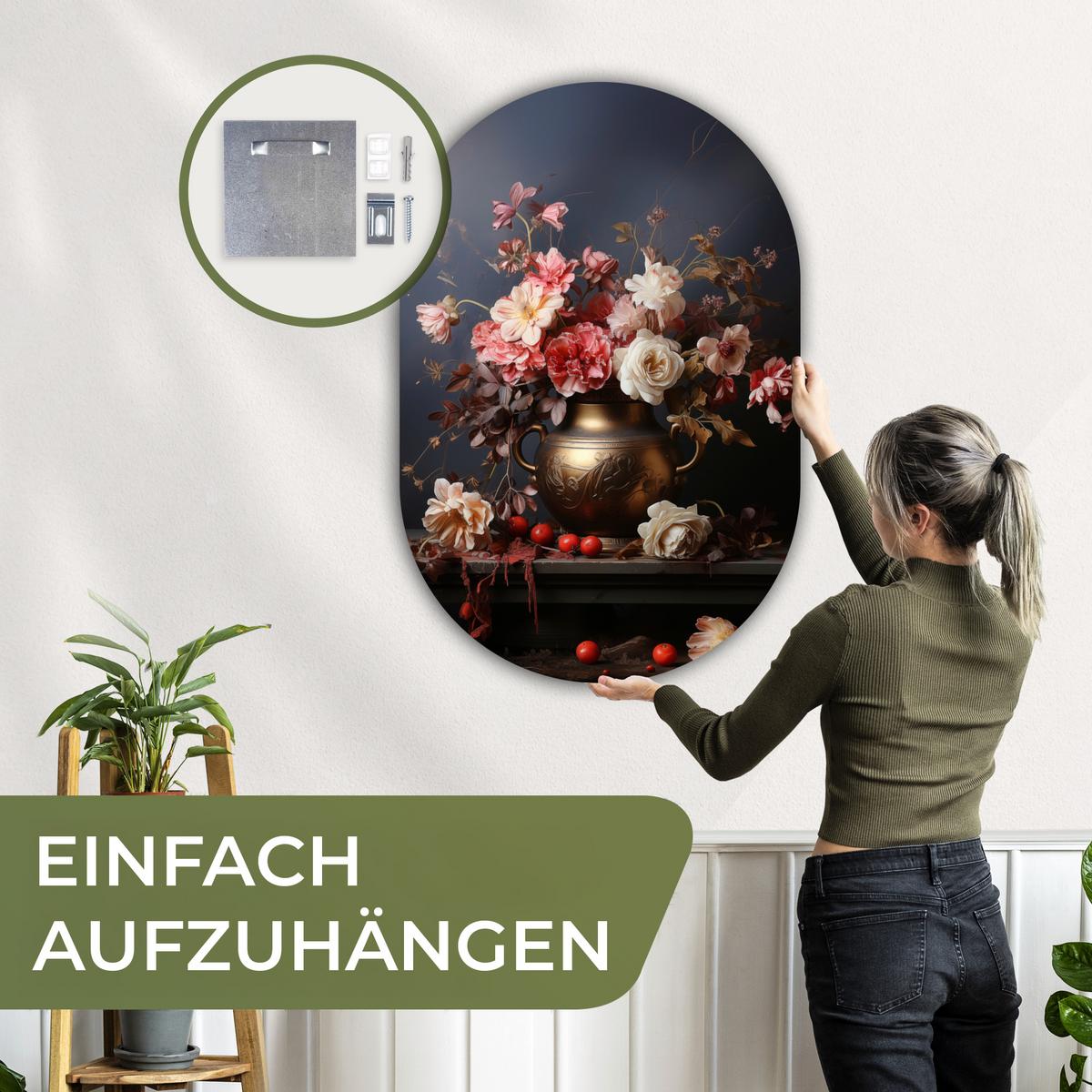 WANDBILD Stilleben - Blumen - Rosen - Blumenstrauß - Vase Deko Groß 80x120 cm - Dunkelbraun, Kunststoff (80/120cm) - MuchoWow