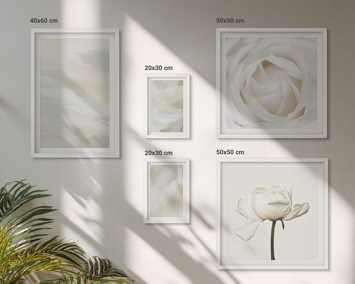 BILDER SET 5er Set - 50x50 cm & 20x30 cm & 40x60 cm Weißer Rahmen - Abstrakter Hintergrund mit feinen Strichen - Weiß, Kunststoff (40/60cm) - TULUP