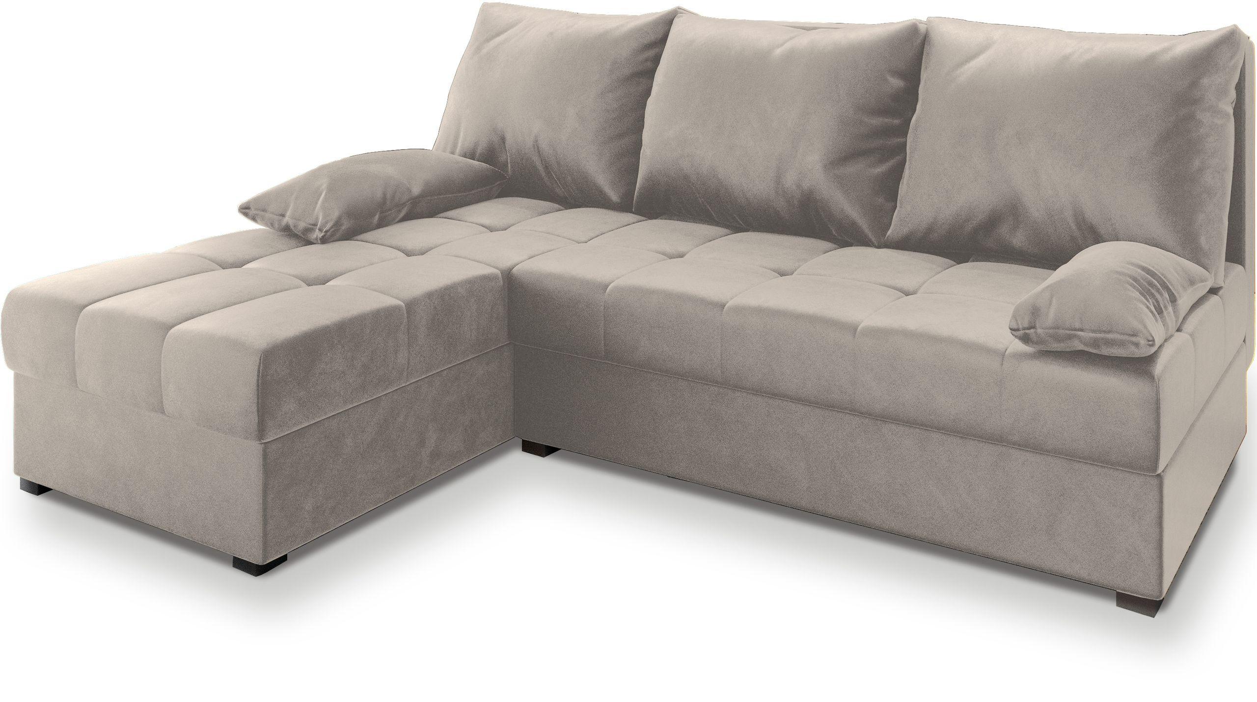 ECKSOFA RITA Beige Plüsch-Stoff mit Schlaffunktion - Beige/Grau, Holz/Kunststoff (200/141cm) - MASSENO