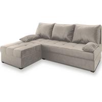 ECKSOFA RITA Beige Plüsch-Stoff mit Schlaffunktion - Beige/Grau, Holz/Kunststoff (200/141cm) - MASSENO