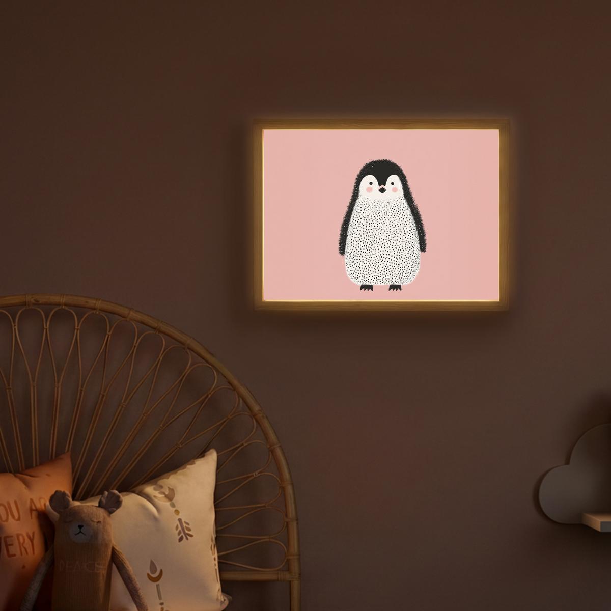NACHTTISCHLAMPE MIT AKKU Pinguin - Punkte - Minimalistisch - Rosa 40x30 cm - Rosa, Holzwerkstoff (8/40/30cm) - OnlyWow