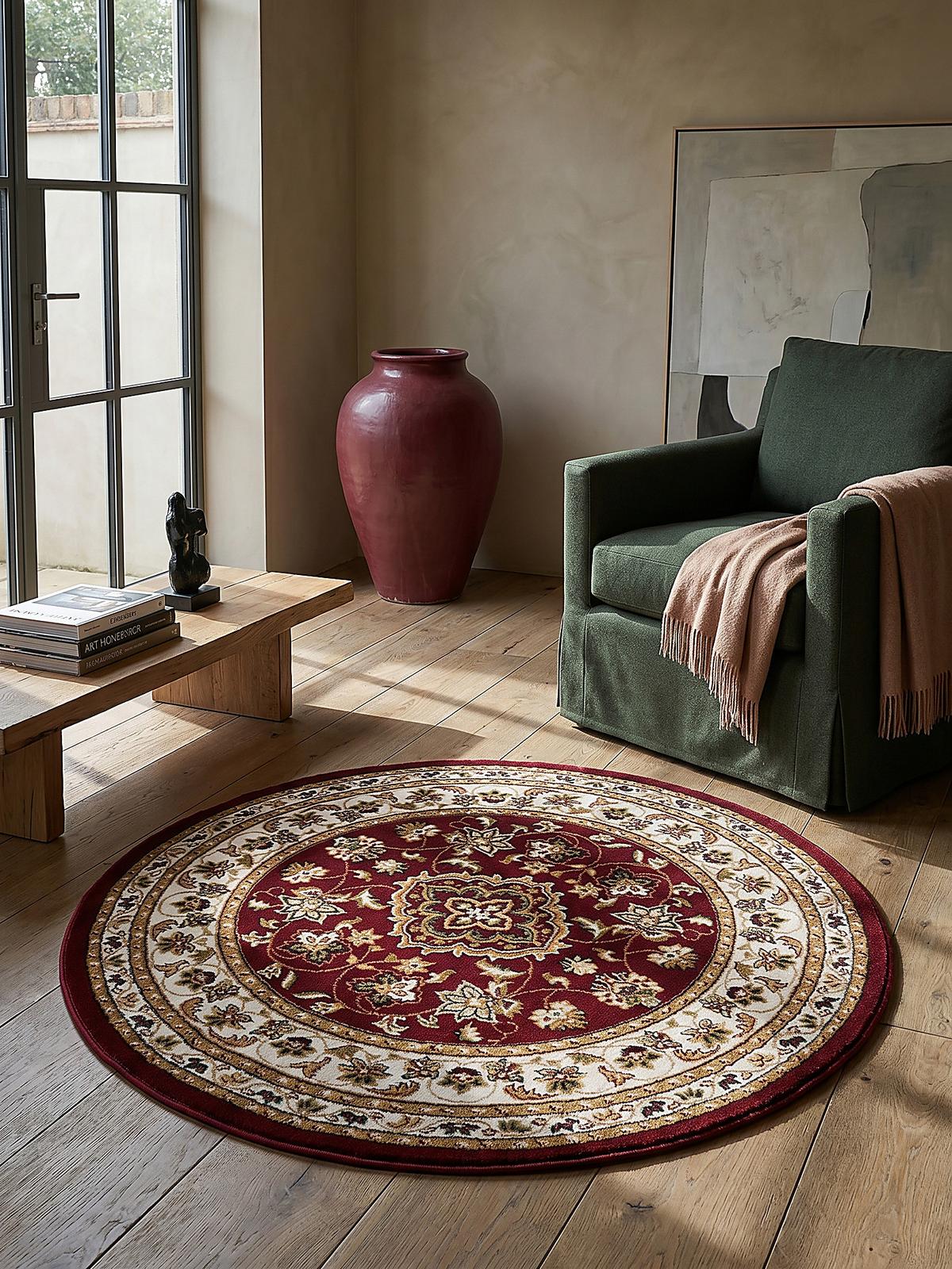 TEPPICH GLAZERT, klassisch-floral, Rot, Ø 133 cm - Rot, Textil (133/133cm) - KADIMA DESIGN