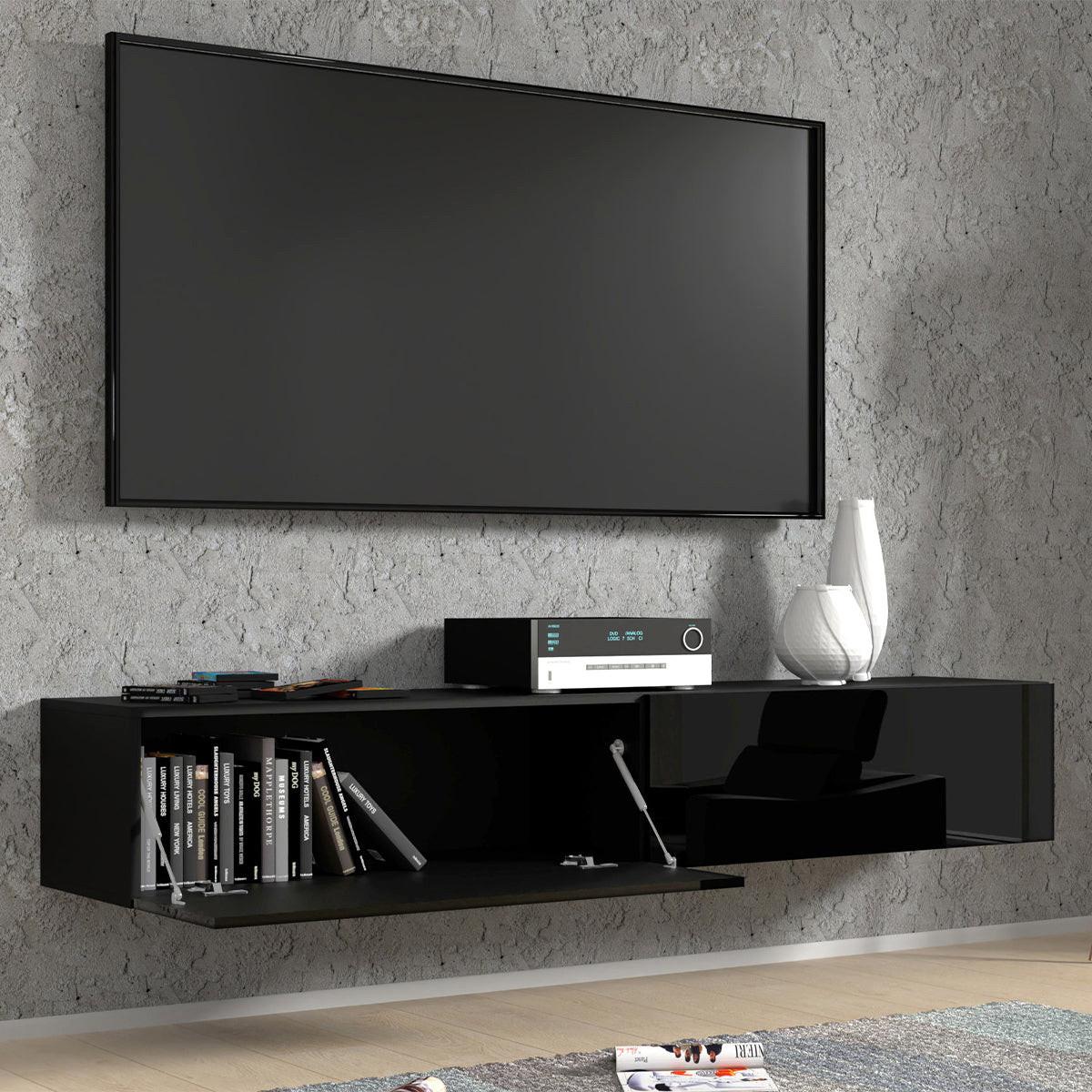 TV-MÖBEL Bali Korpus in Mattschwarz und Fronten in Hochglanzschwarz - Schwarz, Holzwerkstoff (180/30/40cm) - Petits-meubles