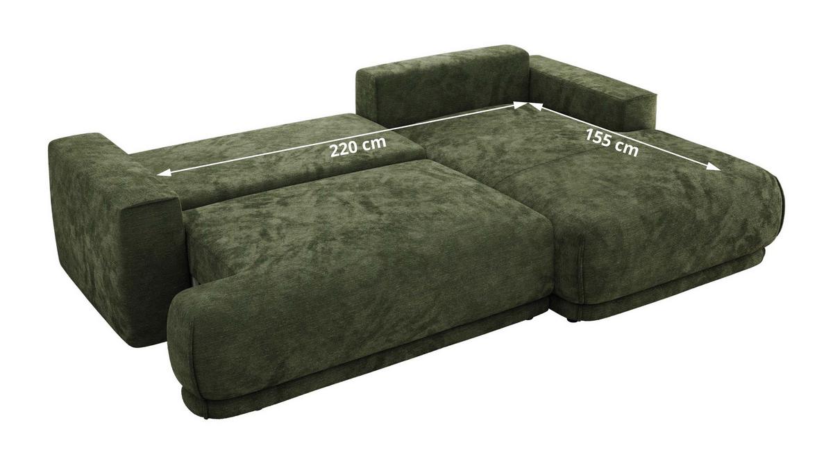 ECKSCHLAFSOFA RINA L Dunkelgrün Schenille glatt - links - Dunkelgrün/Schwarz, Kunststoff/Textil (267/170cm) - MKS