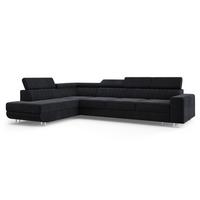 ECKSOFA HESTION Schwarz Velours-Stoff mit Schlaffunktion - Schwarz, Holz (332/190cm) - MASSENO