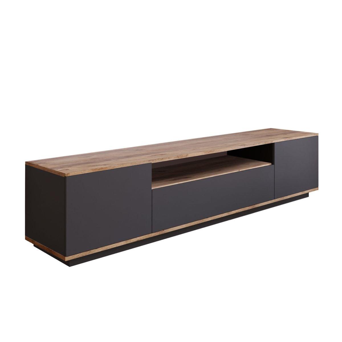 TV-BOARD - 180 cm x 44.5 cm - Holz, Platte - Anthrazitgrau, Naturfarben Hell LOTULA - Anthrazit/Naturfarben, Holz (180/44.6/44.5cm) - Vente-Unique