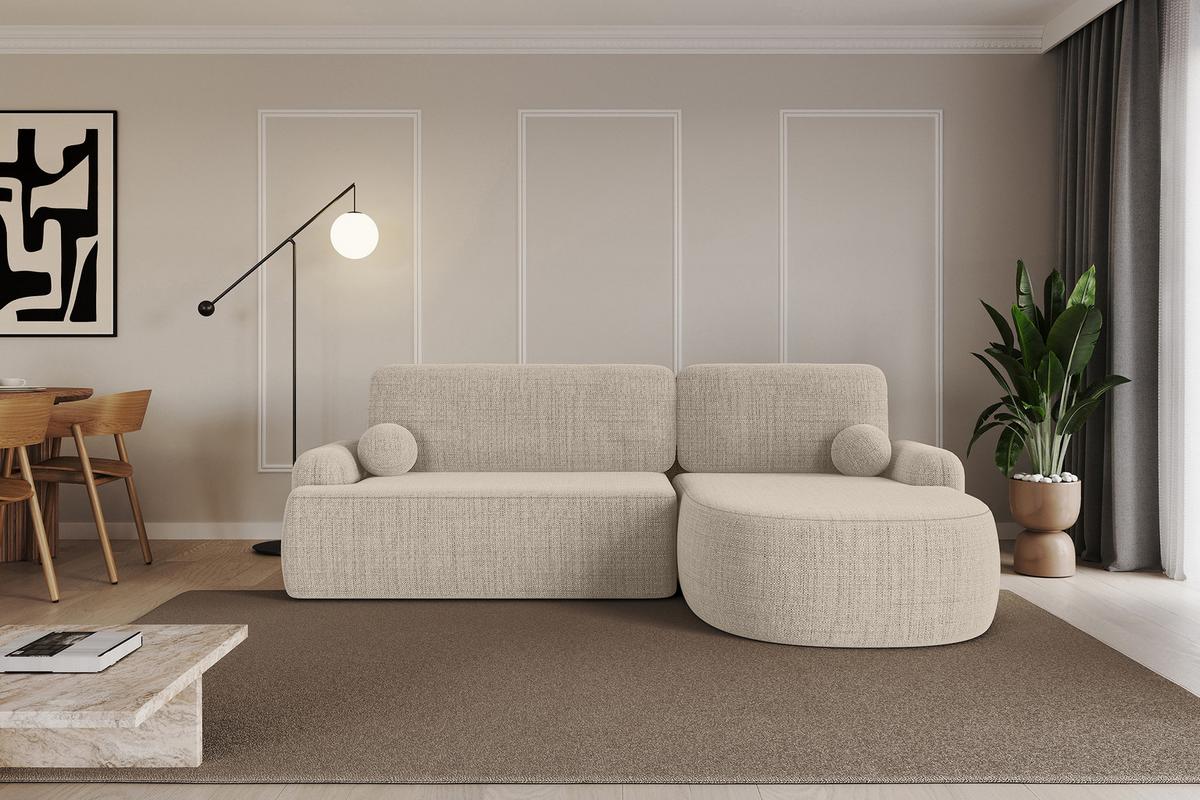 ECKSOFA mit Schlaffunktion und Bettkasten LIRA-L - 264x172x89 Beige - Beige, Holzwerkstoff/Textil (172/264cm) - ALTDECOR