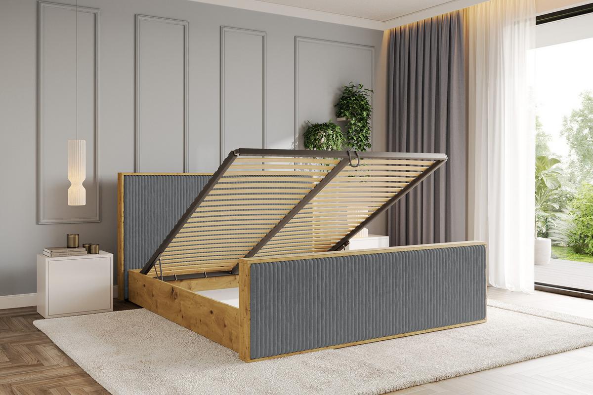 POLSTERBETT mit Bettkasten und Lattenrost, Boxbett mit Stauraum und Kopftei mit Matratze H3/H4 - ENZO10 200x200 Dunkelgrau - Dunkelgrau, Holzwerkstoff/Textil (200/200cm) - ALTDECOR