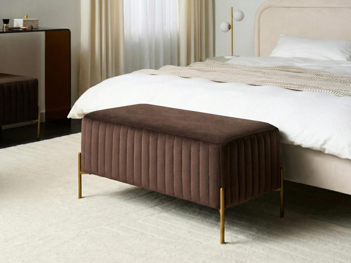 POLSTERBANK Samtstoff Dunkelbraun Utah - Goldfarben/Braun, Textil/Metall (91/43/47cm) - Beliani