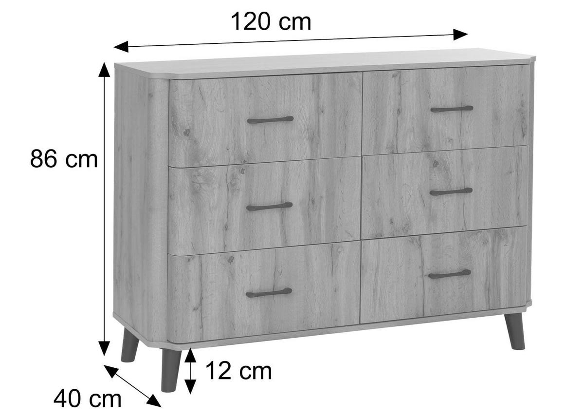 KOMMODE Eiche Dekor - Eiche Wotan, Holz (120/86/40cm) - MCW