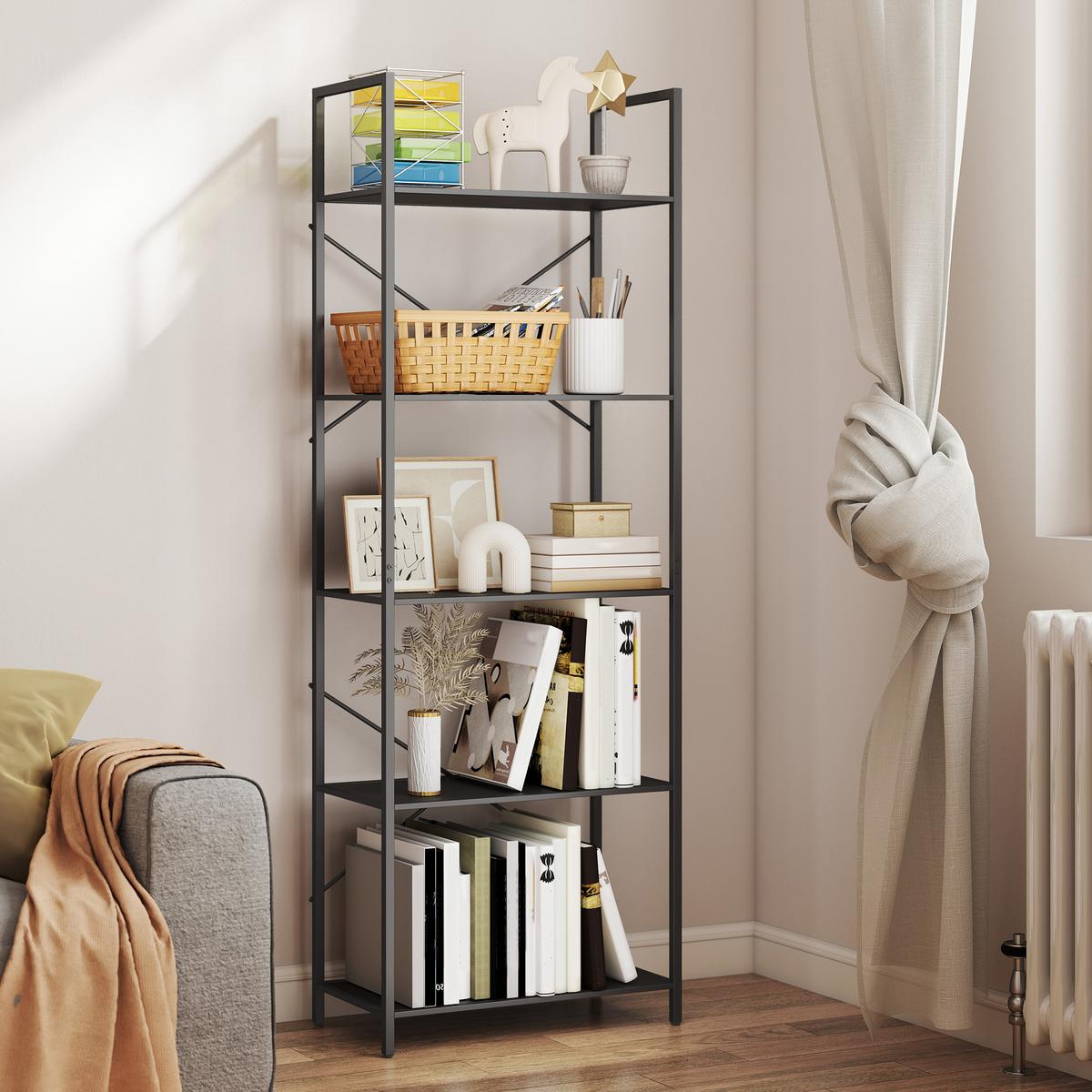 BÜCHERREGAL Standregal mit 5 Ebenen Büroregal Schwarz - Schwarz, Metall (30/170.5/60cm) - HOMCOM