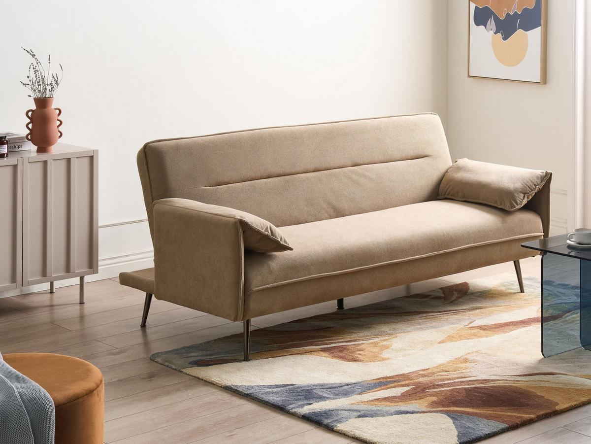 SCHLAFSOFA 3-Sitzer Stoff Hellbraun Vayla - Hellbraun/Schwarz, Textil (198/85/96cm) - Beliani