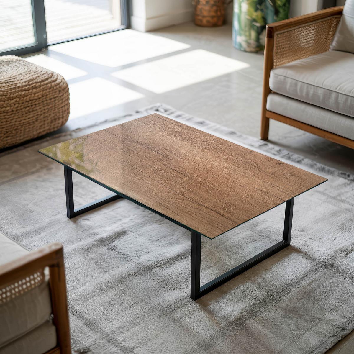TISCHPLATTE 100x70 cm Natürliche Holzmaserung - Braun, Glas (0.4/100/70cm) - TULUP