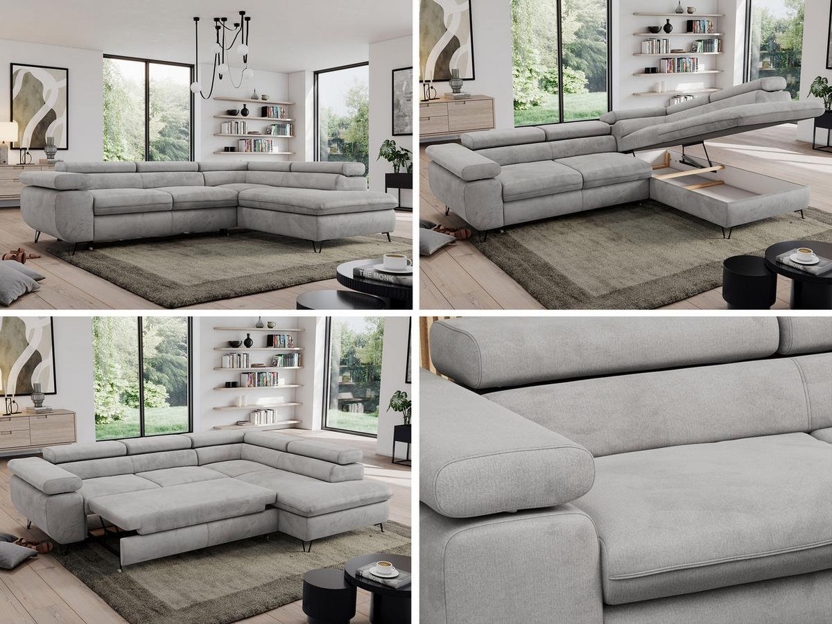 ECKSOFA PEDRO L Hellgrau Velvet - Rechts Seite - Hellgrau/Schwarz, Textil/Metall (273/208cm) - MKS