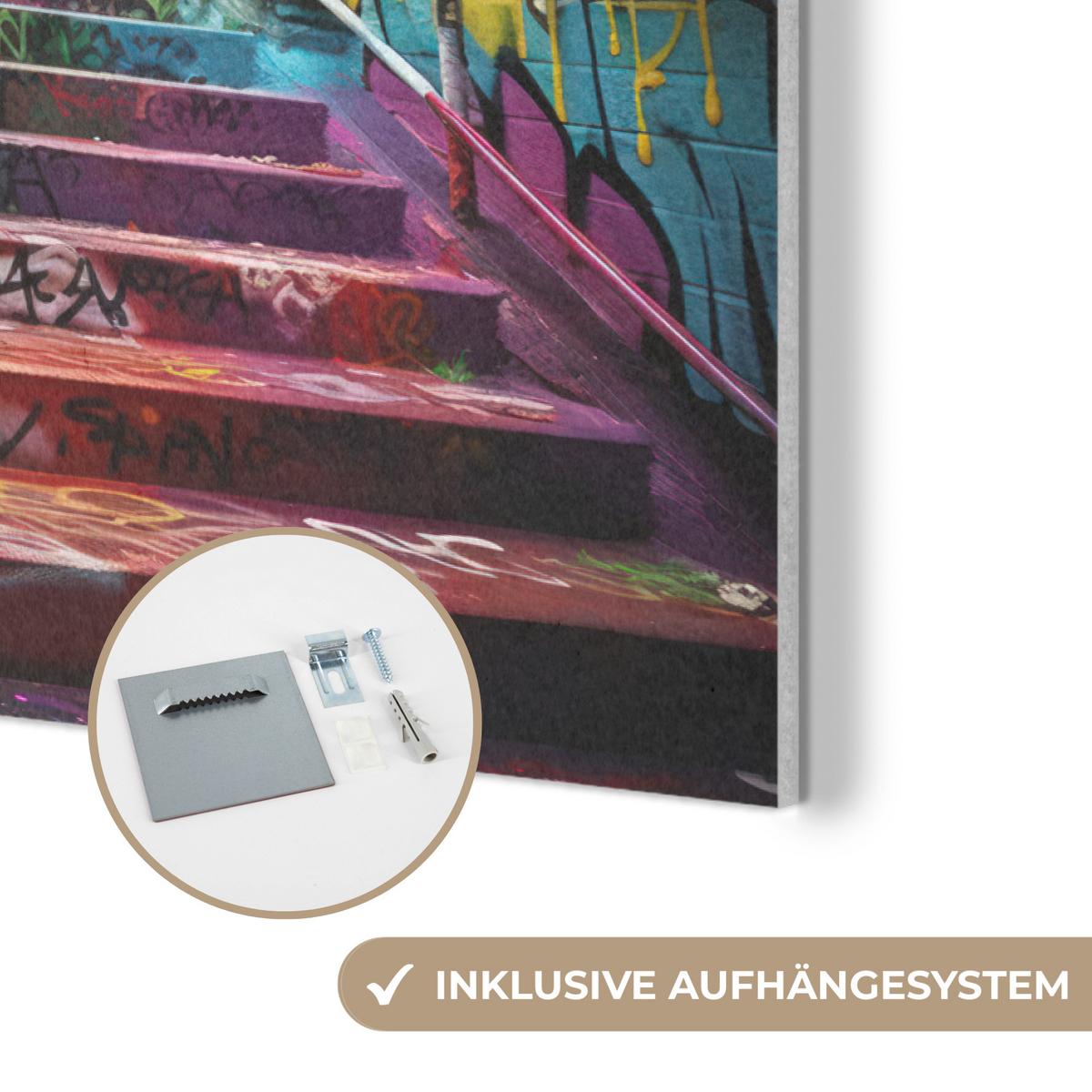 AKUSTIKBILD Treppe - Graffiti - Farben - Kunst Akustikpaneele 90x60 cm - Multicolor, Kunststoff (90/60/0.9cm) - MuchoWow