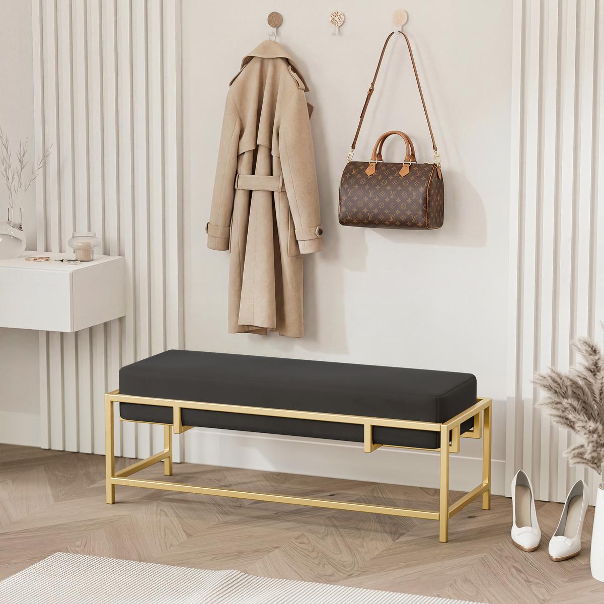 POLSTERBANK GLAM 100 cm Gold / Schwarz ,Metallgestell - Schwarz, Textil/Metall (100/45/35cm) - Idohome