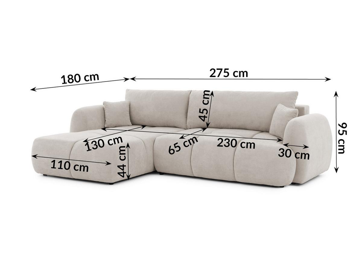 ECKSOFA Loretto aus natürlichem Beige Webstoff mit Schlaffunktion, Bettkasten und tiefen Steppungen in Bubble-Optik - Beige/Schwarz, Holz/Kunststoff (180/275cm) - S-Style