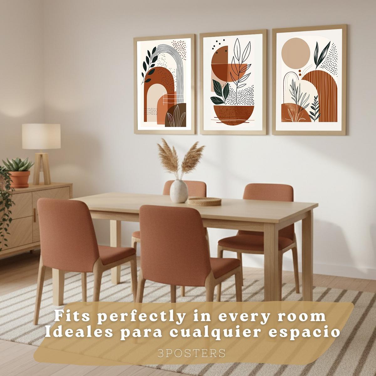 POSTER 3er Kunstdruck-Set Wandbilder Abstrakt Floral modern Wohnzimmer Deko, Schlafzimmer, Küche, Badezimmer Rahmenlos A4 - Klar, Papier (29.7/1/21cm) - Nacnic