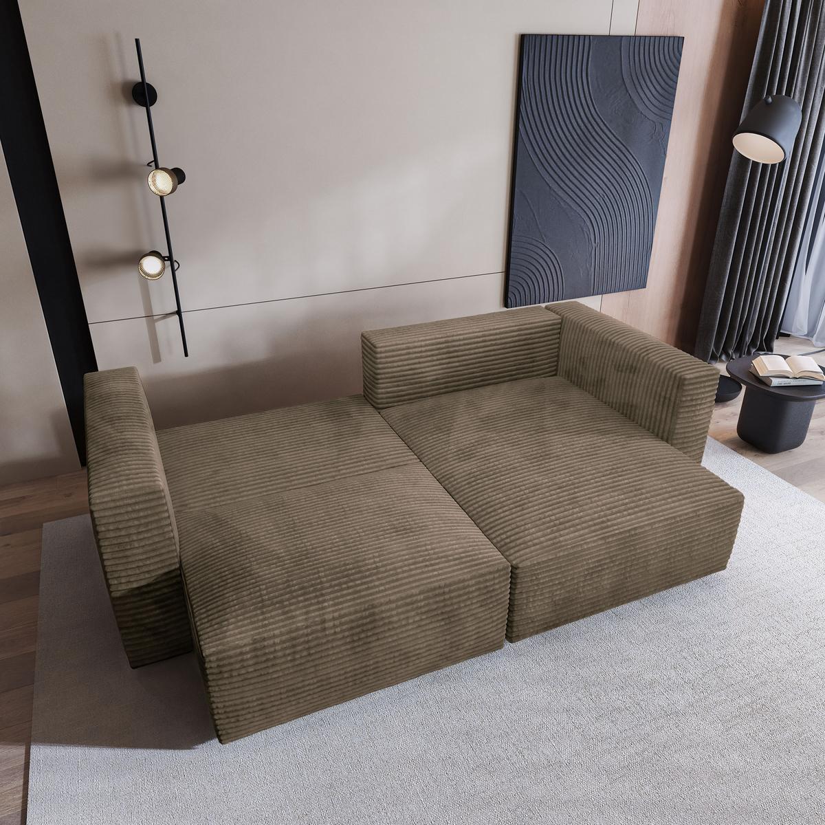 ECKSOFA NERIO Beige Kordstoff mit Schlaffunktion - Beige, Holz (245/148cm) - MASSENO