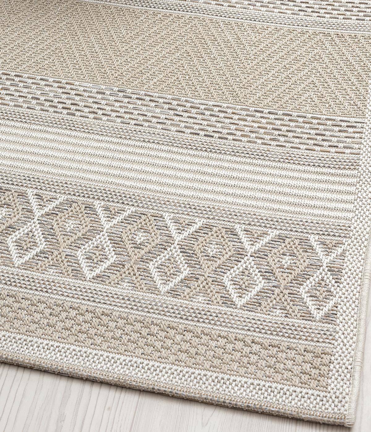 TEPPICH Flachgewebe ESERA Gestreift Polypropylen Beige Ø 120 cm Rund - Beige, Textil (120/120cm) - KADIMA DESIGN