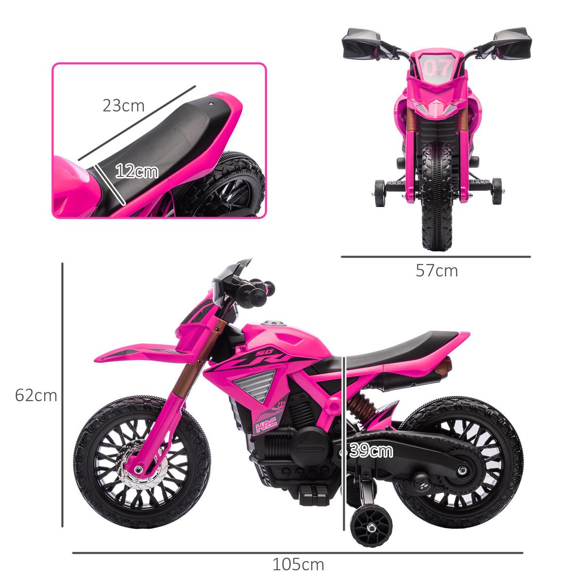 12V Elektro Kinder Motorrad, Kindermotorrad mit Stützrädern, bis 3 km/h Rosa - Rosa, Kunststoff (105/57/62cm) - AIYAPLAY
