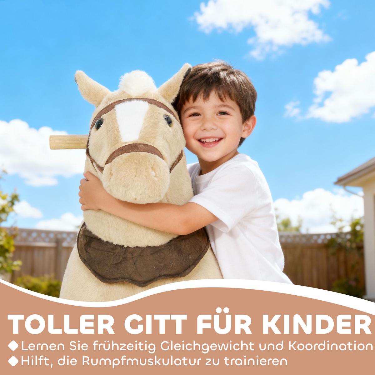 REITPFERD Spielpferd zum Reiten mit Sattel Rollen 80 cm Stehpferd Braun - Braun, Textil (28/80/72cm) - AIYAPLAY