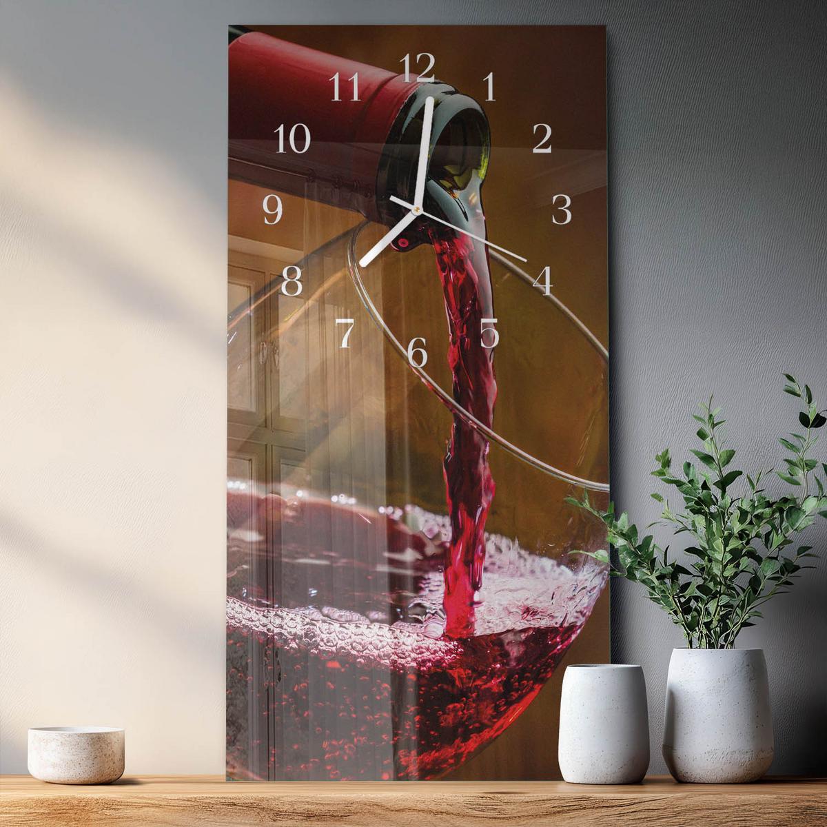 WANDUHR aus Glas 30x60 cm - Wein - Rot, Glas (30/60/0.4cm) - TULUP
