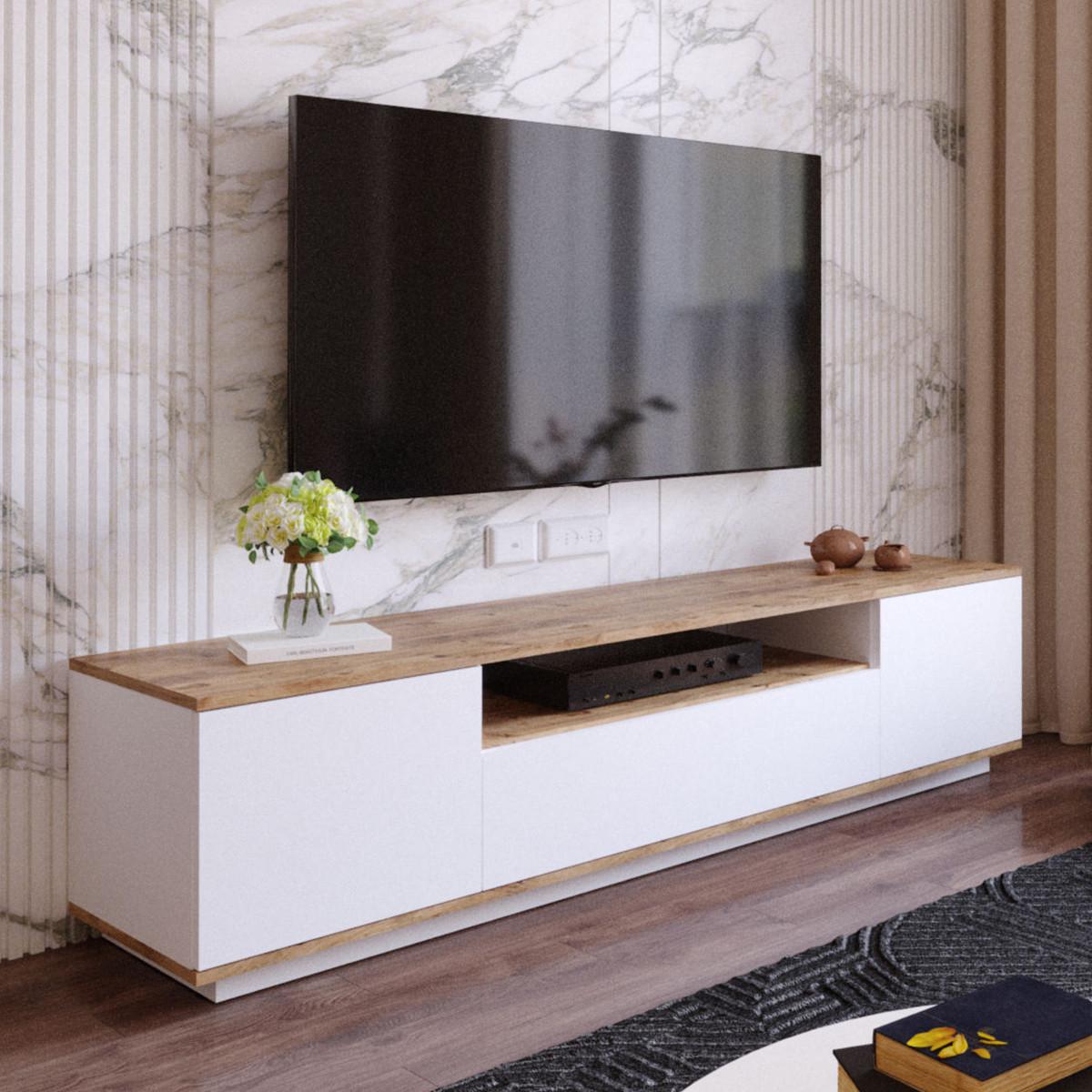 TV-BOARD - 180 cm x 44.5 cm - Holz, Platte - Naturfarben Hell, Weiß LOTULA - Naturfarben/Weiß, Holz (180/44.6/44.5cm) - Vente-Unique