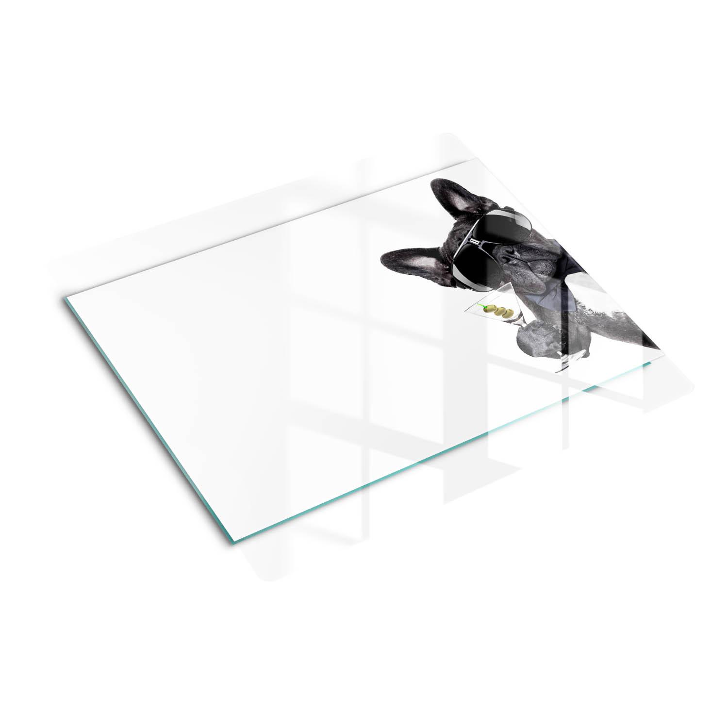 GLASPLATTE 60x52 cm Hund mit Martini - Dunkelgrau/Schwarz, Glas (60/52cm) - TULUP