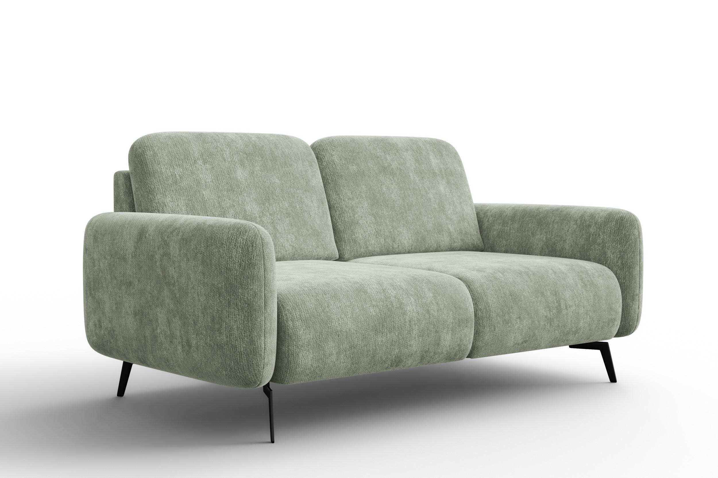SOFA FEBE 2-Sitzer, hellgrüner Chenille-Stoff - Schwarz/Hellgrün, Holz/Textil (160/82/96cm) - Wozimo