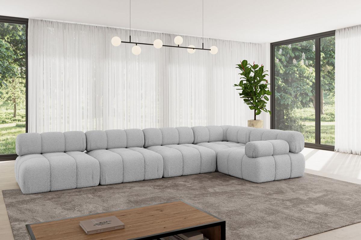 ECKSOFA modulares Sofa Mende-L3 - 380x190x70 cm Hellgrau Bouclé - Hellgrau, Holzwerkstoff/Textil (380/190cm) - ALTDECOR