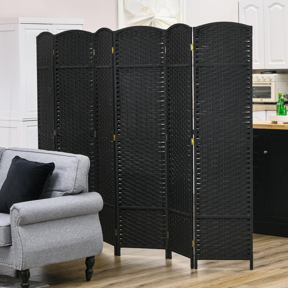 PARAVENT 6-teilig 240 x 170 cm Raumteiler Trennwand aus Kiefernholz Schwarz - Schwarz, Kunststoff (1.6/170/240cm) - HOMCOM