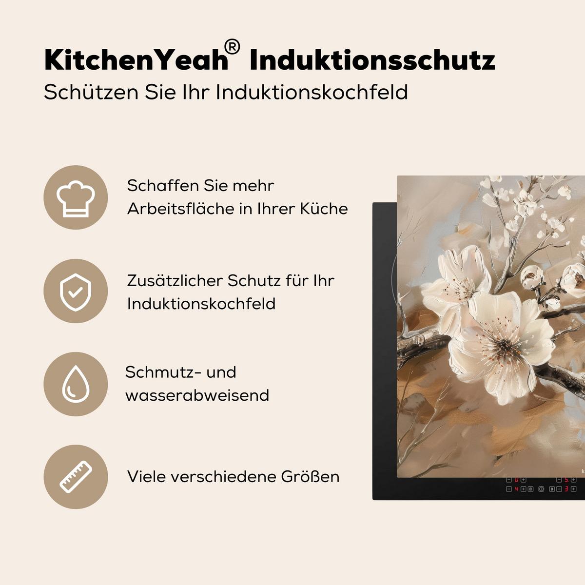 HERDABDECKPLATTE Blumen - Abstrakt - Gemalt - Beige Herdabdeckung Induktionsfeld 75x52 cm - Kaschmir, Kunststoff (75/52/0.2cm) - MuchoWow