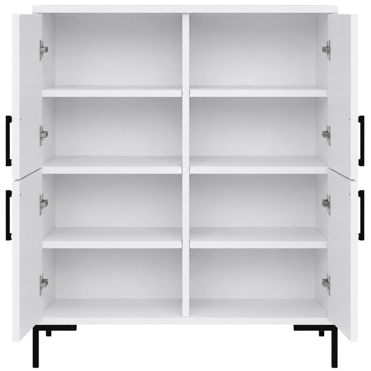 KOMMODE Selena, Highboard mit 4 Türen, Metallfüße, Selbstschließer, Weiß, 100 cm - Schwarz/Weiß, Holzwerkstoff/Metall (101/113/40cm) - Beautysofa