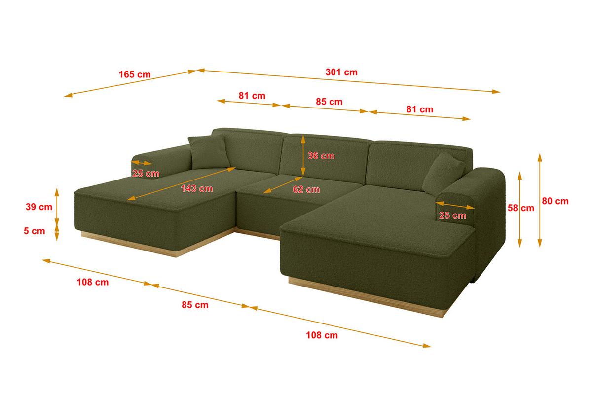 WOHNLANDSCHAFT IREA-U1-v2 - 301x165x80 cm Grün - Platinfarben, Holzwerkstoff/Textil (301/80/165cm) - ALTDECOR