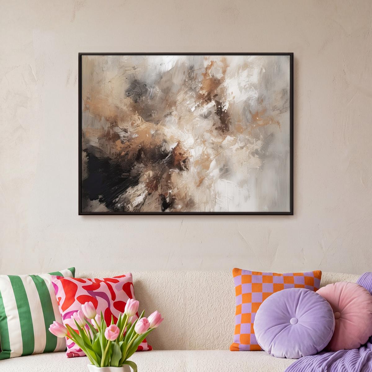 LEINWAND Bilder mit Rahmen - Farbe - Abstrakt - Beige - Kunst - 80x60 - Greige, Textil (80/60cm) - MuchoWow