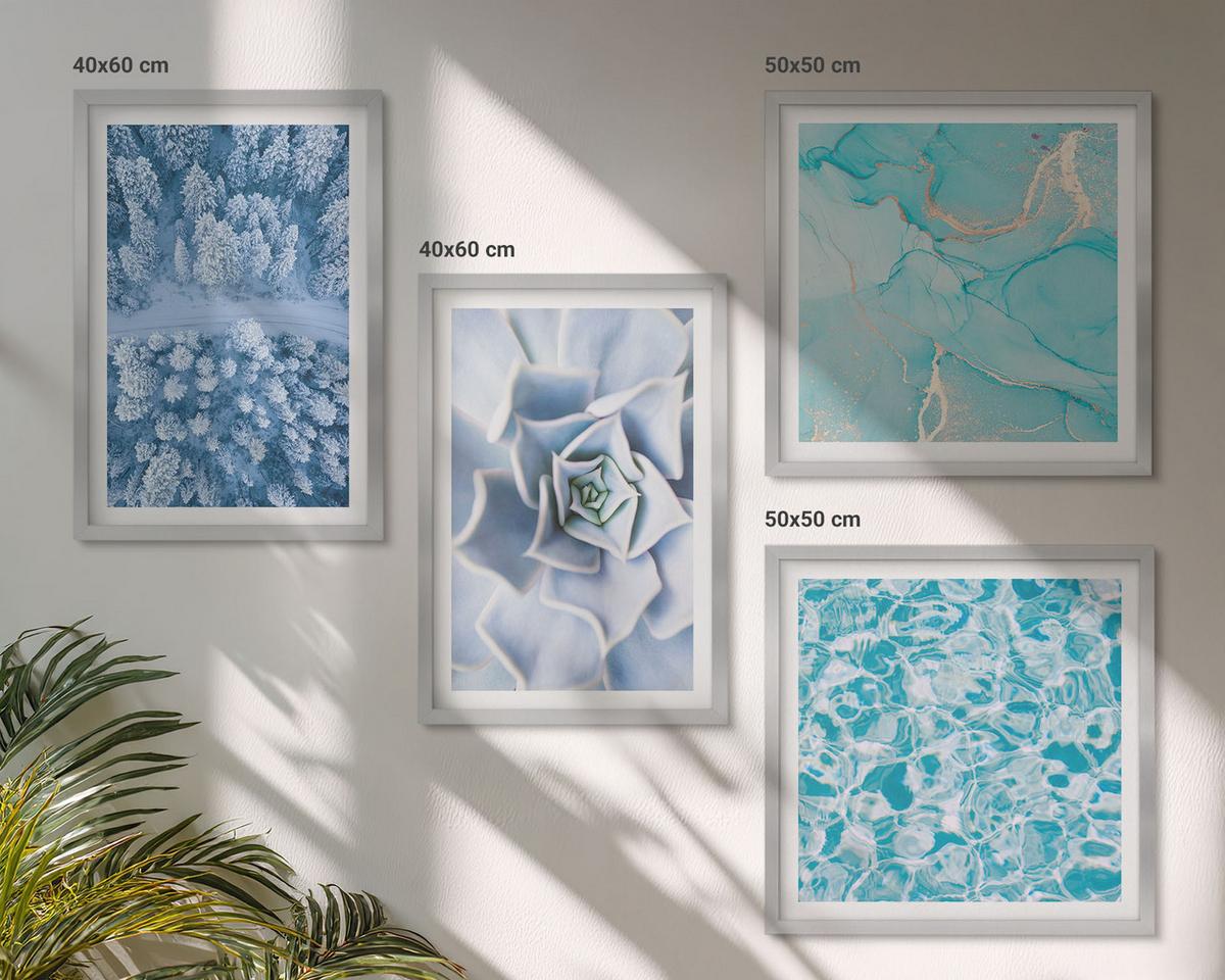 BILDER SET 4er Set - 50x50 cm & 40x60 cm Silberner Rahmen - Winterwald-Blaublume - Silberfarben, Kunststoff (50/50cm) - TULUP