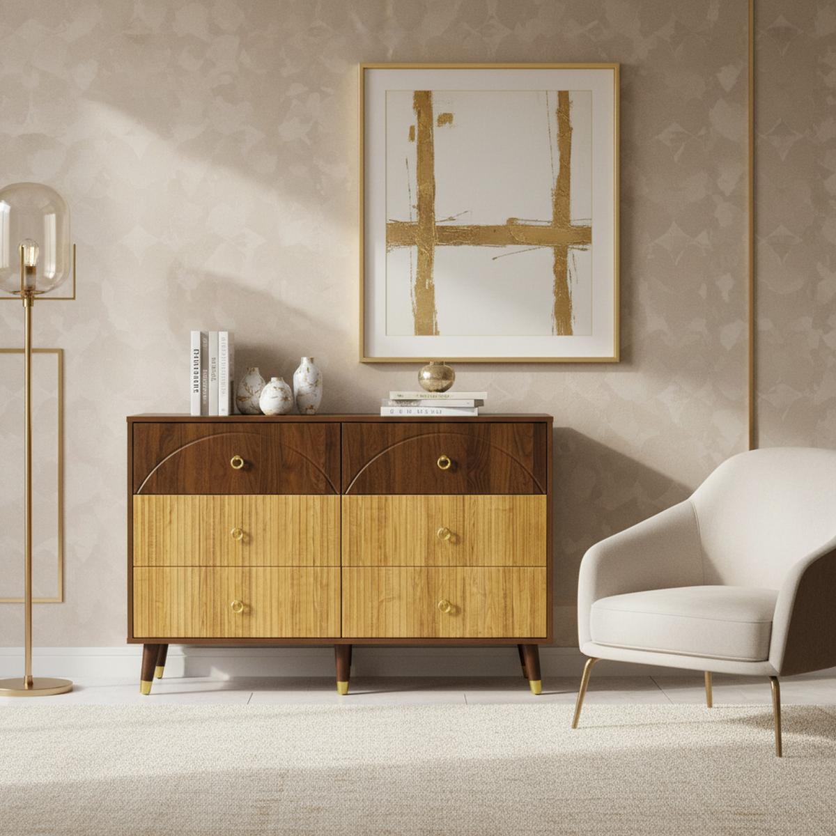 SIDEBOARD 120cm in Dunkelbraun & Natur mit 6 Schubladen - Eichefarben, Holzwerkstoff (120/81/40cm) - Urban Meuble