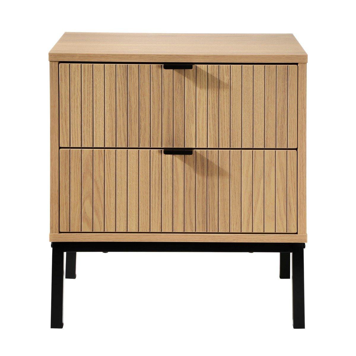 NACHTTISCH 2 Schubladen Effekt Holz mit Rillen - H51cm - Apfelbaumfarben, Holzwerkstoff (29/51/45cm) - Calicosy