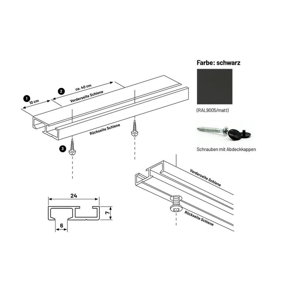 GARDINENSCHIENE auf Maß 1-lauf Deckenmontage Minimal 120cm - Schwarz, Metall (120cm) - Deco-Raum