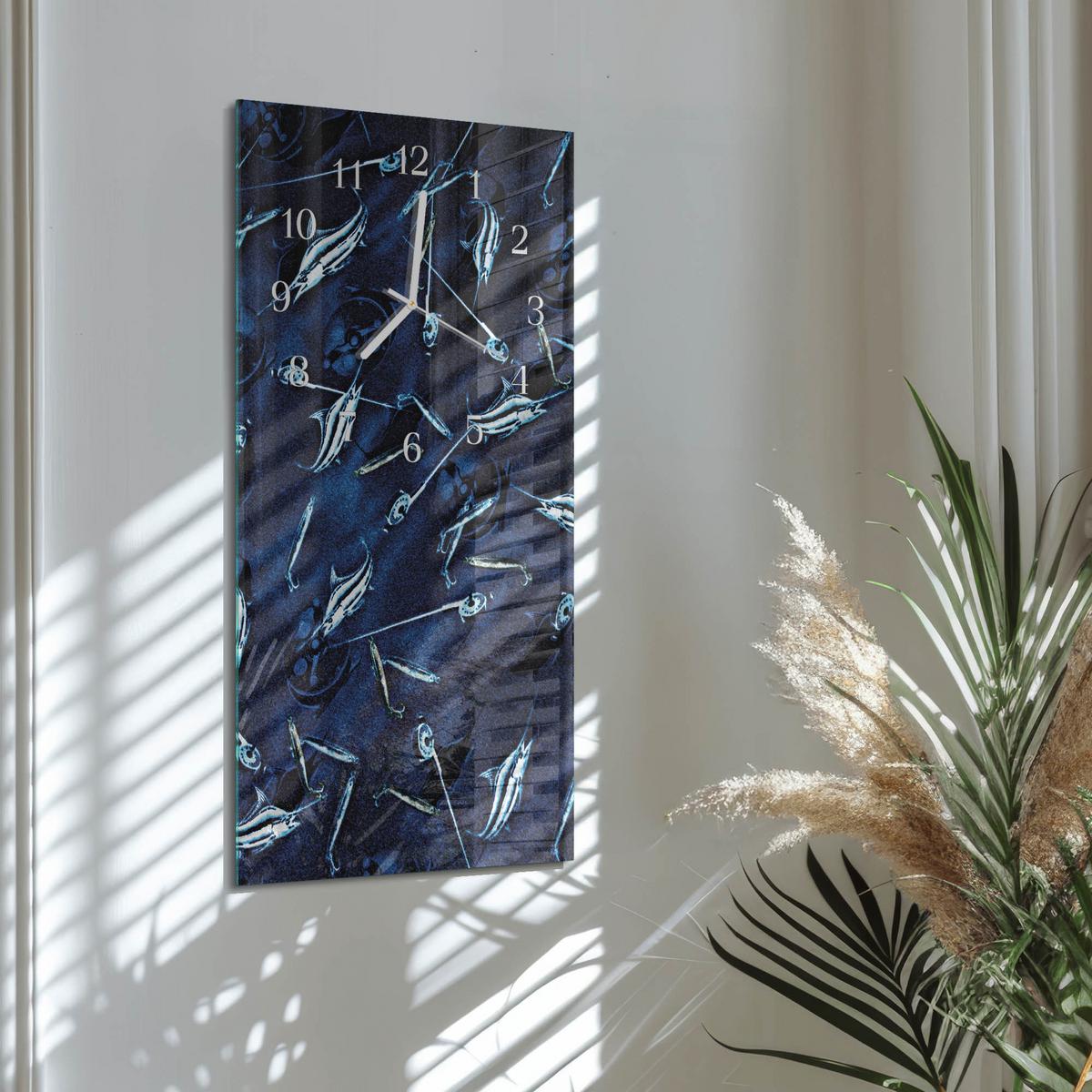 WANDUHR aus Glas 30x60 cm - Fisch - Blau, Glas (30/60/0.4cm) - TULUP