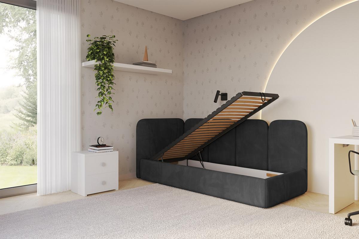 EINZELLBETT Jugendbett mit Bettkasten, Rechts - VELY 80x200 Schwarz - Anthrazit, Holzwerkstoff/Textil (80/200cm) - ALTDECOR