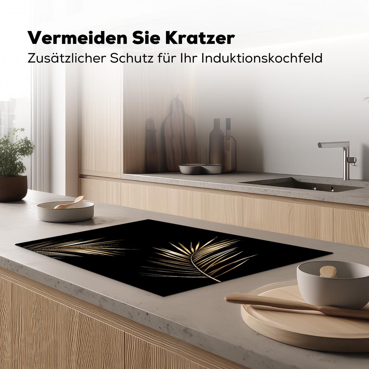 HERDABDECKPLATTE Blätter - Pflanzen - Gold - Schwarz - Luxus Ceranfeldabdeckung 78x52 cm - Goldfarben, Kunststoff (78/52/0.2cm) - MuchoWow