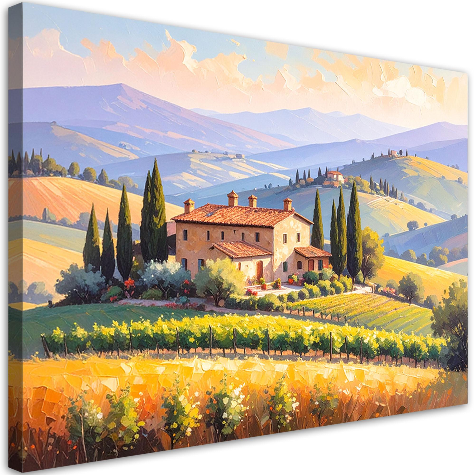 LEINWANDBILD Toskana Landschaft Haus auf einem Hügel 120x80cm - Grün, Textil (120/80cm) - Feeby