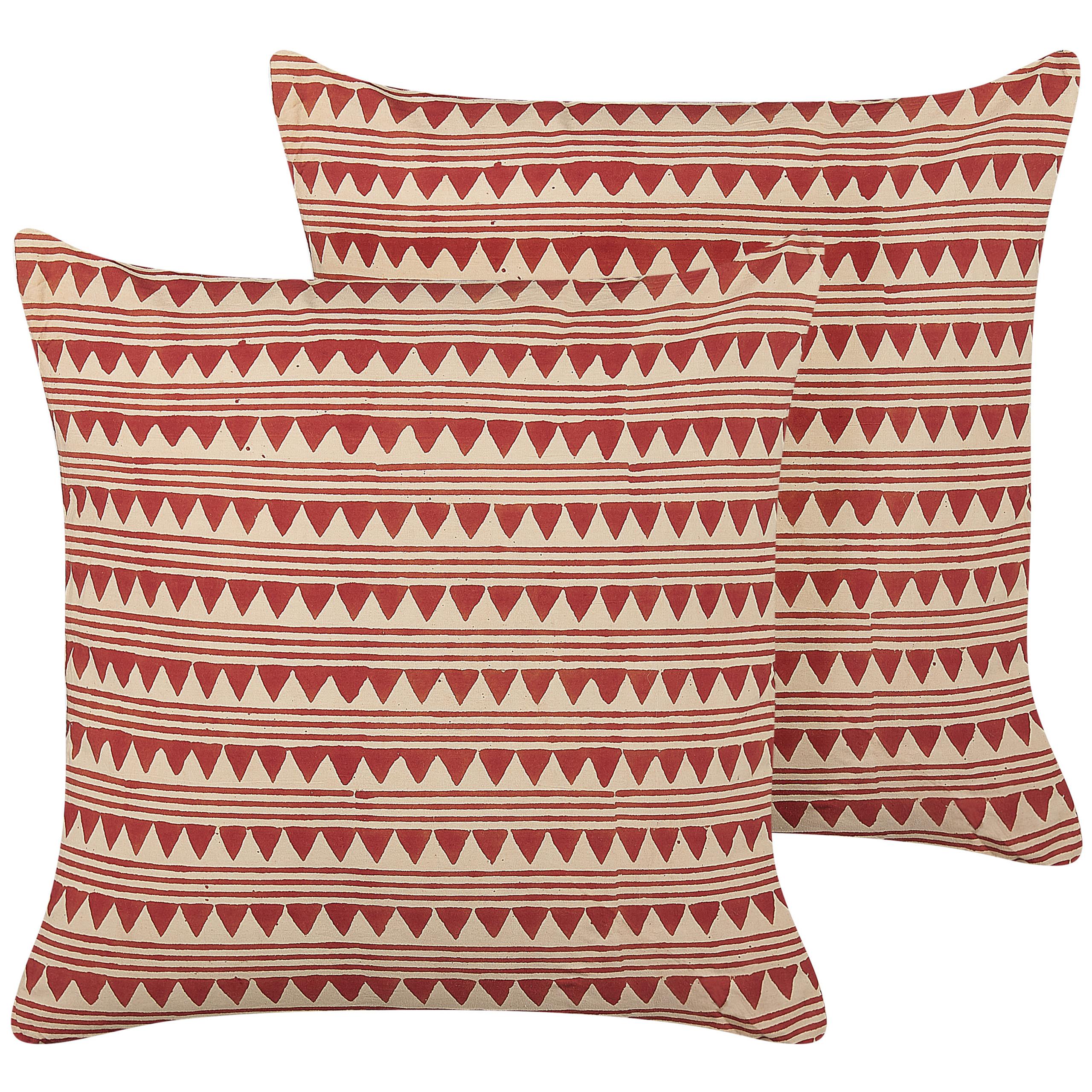 DEKOKISSEN 2er-Set Rot 45/45 cm Deglupta - Rot, Naturmaterialien/Textil (45/45cm) - Beliani