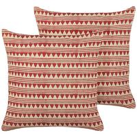 DEKOKISSEN 2er-Set Rot 45/45 cm Deglupta - Rot, Naturmaterialien/Textil (45/45cm) - Beliani